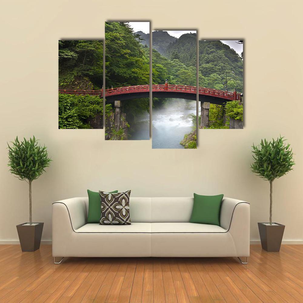 Red Sacred Bridge Shinkyo in Nikko Canvas Wall Art-4 Pop-Gallery Wrap-50" x 32"-Tiaracle