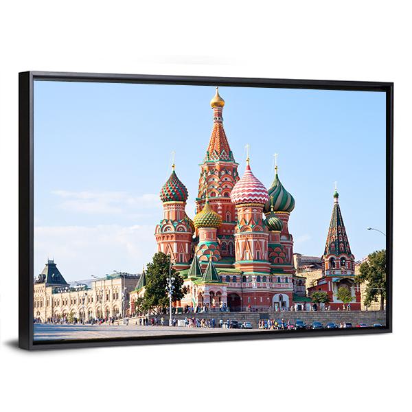 Red Square With Vasilevsky Descent In Moscow Canvas Wall Art-3 Horizontal-Gallery Wrap-25" x 16"-Tiaracle