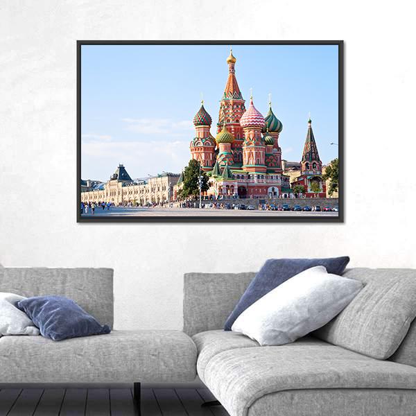 Red Square With Vasilevsky Descent In Moscow Canvas Wall Art-3 Horizontal-Gallery Wrap-25" x 16"-Tiaracle