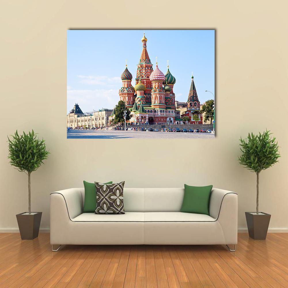 Red Square With Vasilevsky Descent In Moscow Canvas Wall Art-1 Piece-Gallery Wrap-48" x 32"-Tiaracle