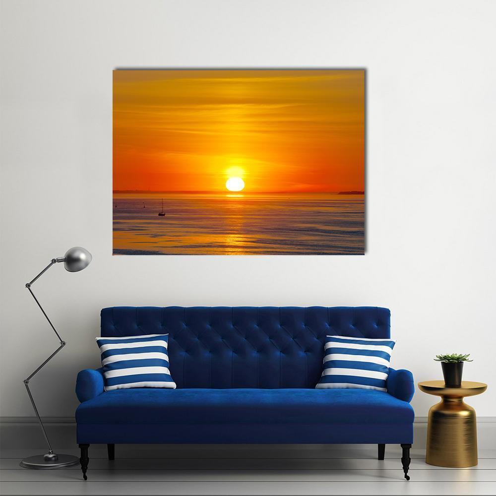Red Sunset Over The Sea Canvas Wall Art-1 Piece-Gallery Wrap-48" x 32"-Tiaracle