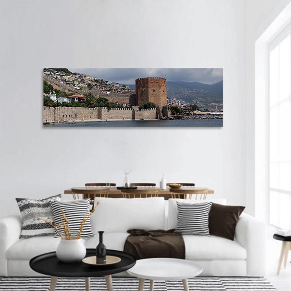 Red Tower And Castle Wall Of Alanya Panoramic Canvas Wall Art-1 Piece-36" x 12"-Tiaracle