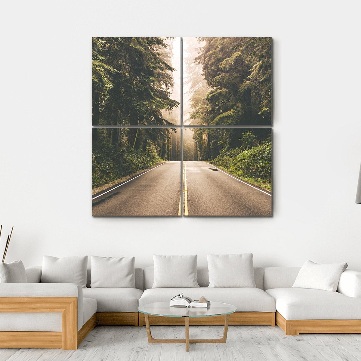Redwood Forest Highway In California Canvas Wall Art-4 Square-Gallery Wrap-17" x 17"-Tiaracle