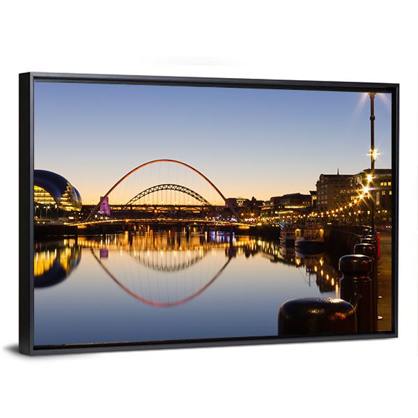 Reflected Tyne Bridges Canvas Wall Art-3 Horizontal-Gallery Wrap-25" x 16"-Tiaracle
