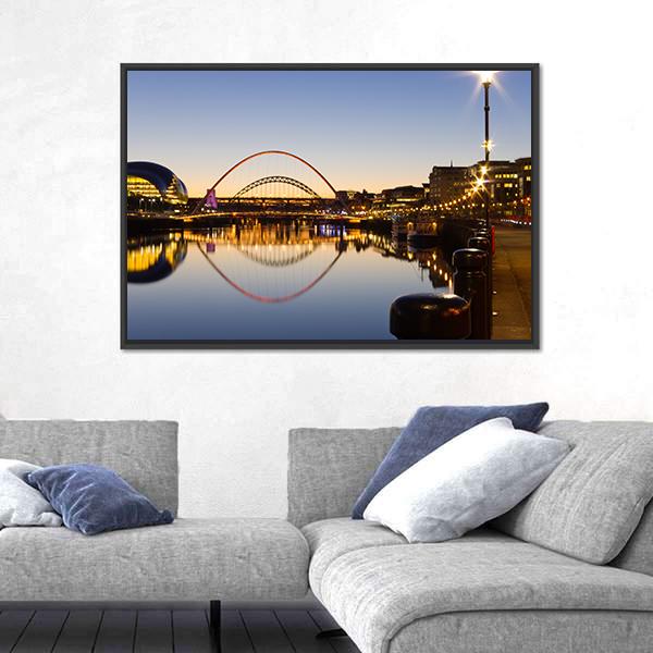 Reflected Tyne Bridges Canvas Wall Art-3 Horizontal-Gallery Wrap-25" x 16"-Tiaracle