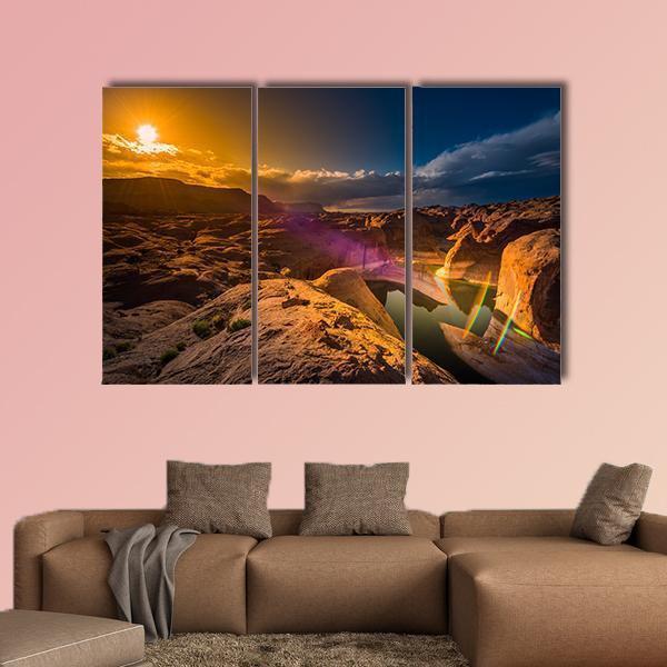 Reflection Canyon At Sunset Lake Powell Utah Canvas Wall Art-3 Horizontal-Gallery Wrap-37" x 24"-Tiaracle
