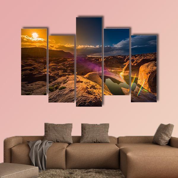 Reflection Canyon At Sunset Lake Powell Utah Canvas Wall Art-5 Pop-Gallery Wrap-47" x 32"-Tiaracle