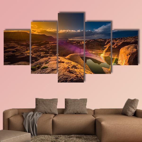 Reflection Canyon At Sunset Lake Powell Utah Canvas Wall Art-5 Star-Gallery Wrap-62" x 32"-Tiaracle
