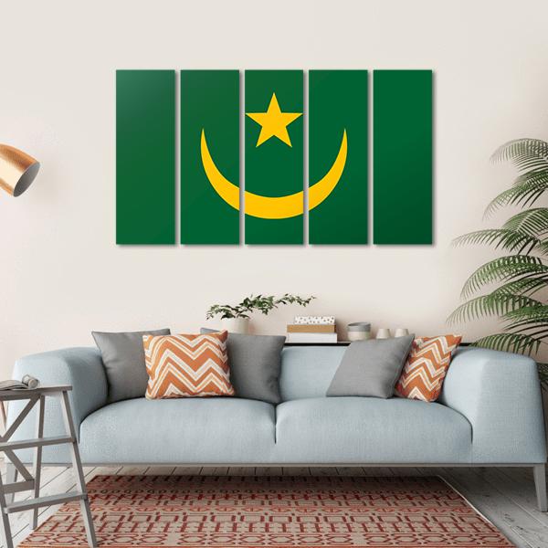 Reflection Flag Of Mauritania Canvas Wall Art-5 Horizontal-Gallery Wrap-22" x 12"-Tiaracle