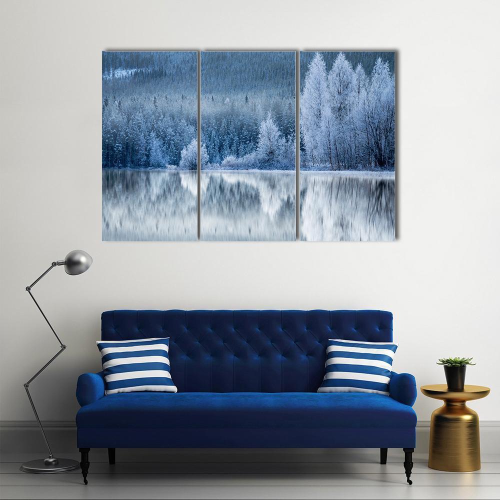 Reflection In Ice Of Forest Canvas Wall Art-3 Horizontal-Gallery Wrap-37" x 24"-Tiaracle