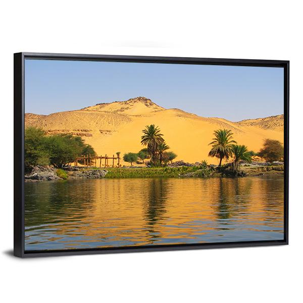 Reflection Of A Sand Dune Over The Nile River Canvas Wall Art-3 Horizontal-Gallery Wrap-25" x 16"-Tiaracle
