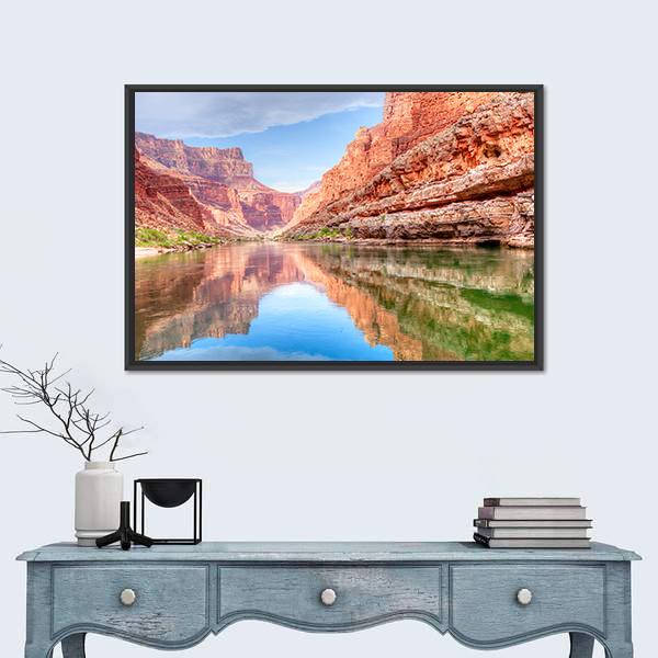 Reflection Of Grand Canyon In Colorado River Canvas Wall Art-1 Piece-Floating Frame-24" x 16"-Tiaracle