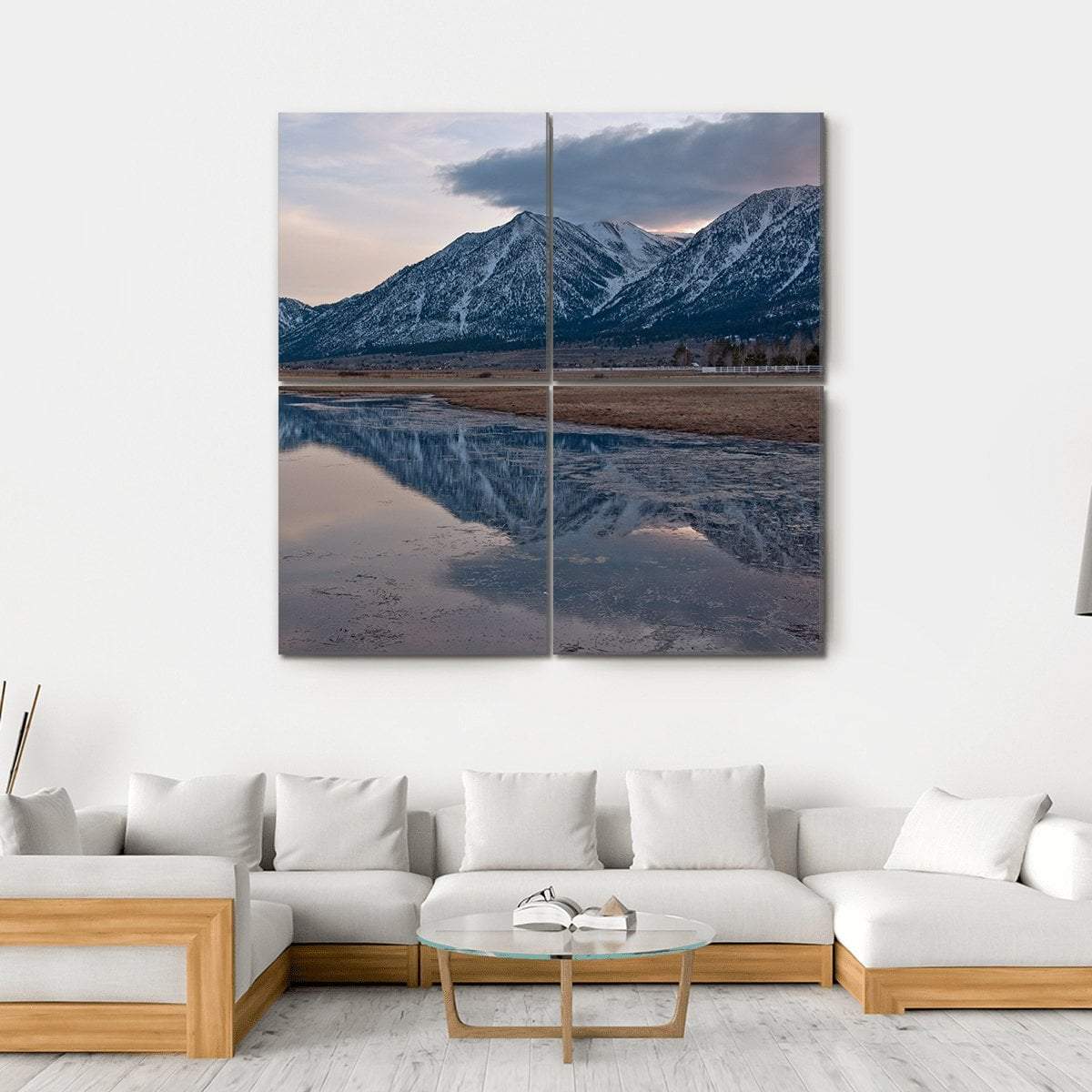 Reflection Of Jobs Peak At Sunset From Carson Valley Canvas Wall Art-4 Square-Gallery Wrap-17" x 17"-Tiaracle
