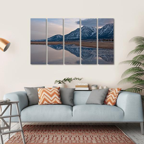 Reflection Of Jobs Peak At Sunset From Carson Valley Canvas Wall Art-5 Horizontal-Gallery Wrap-22" x 12"-Tiaracle