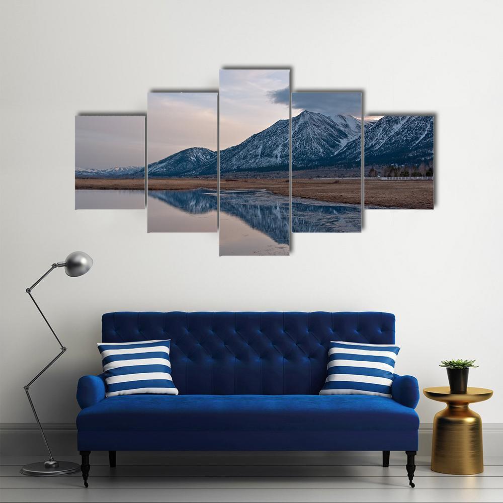 Reflection Of Jobs Peak At Sunset From Carson Valley Canvas Wall Art-5 Star-Gallery Wrap-62" x 32"-Tiaracle