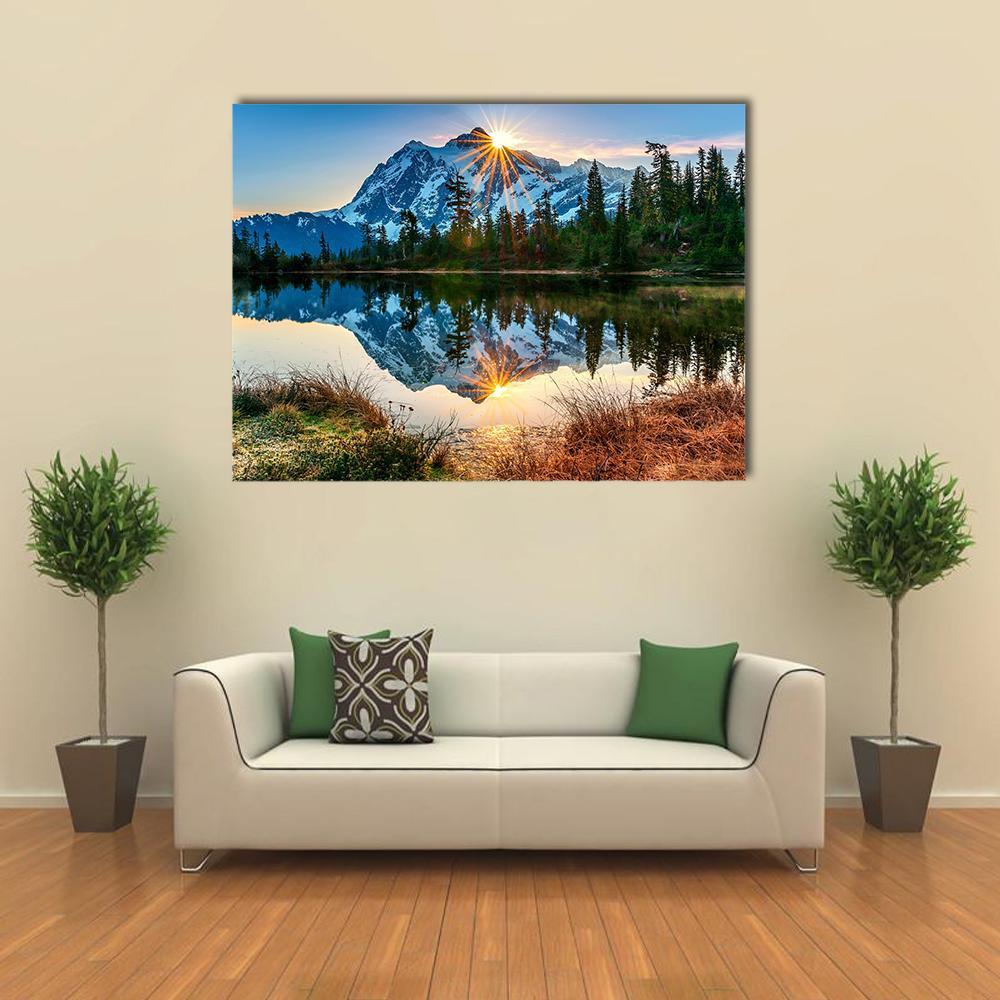 Reflection Of Mountain In Lake Canvas Wall Art-1 Piece-Gallery Wrap-48" x 32"-Tiaracle