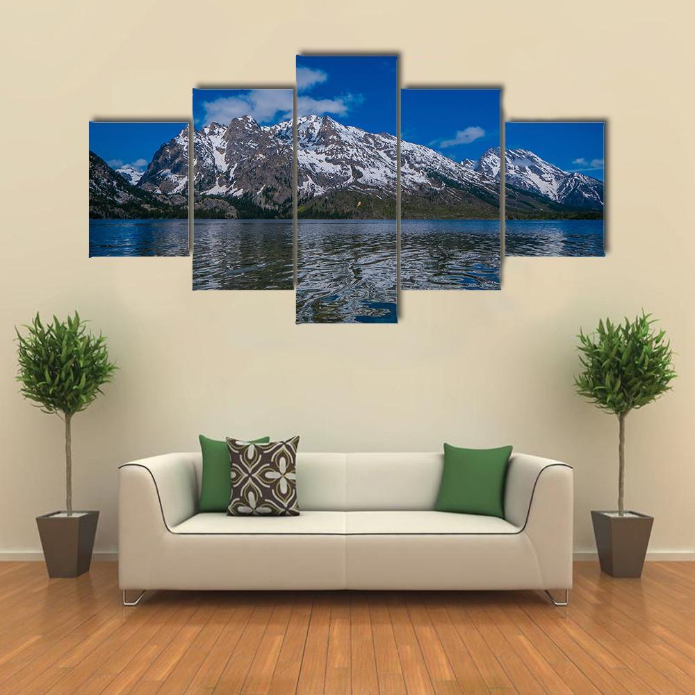 Reflection Of Mountains On Jackson Lake Canvas Wall Art-5 Star-Gallery Wrap-62" x 32"-Tiaracle