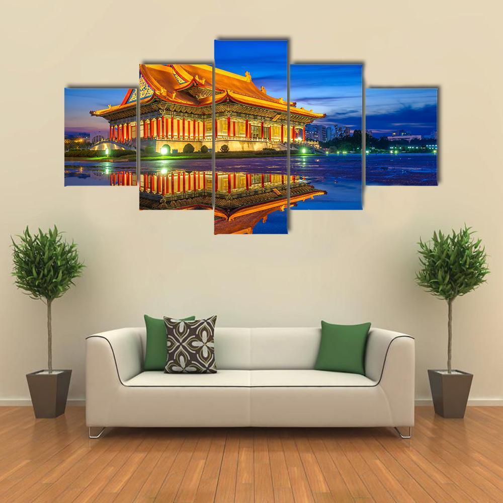 Reflection Of National Theater Hall In Taipei Canvas Wall Art-5 Star-Gallery Wrap-62" x 32"-Tiaracle