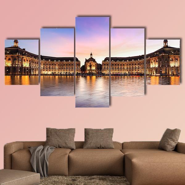 Reflection Of Place De La Bourse In Bordeaux Canvas Wall Art-5 Star-Gallery Wrap-62" x 32"-Tiaracle