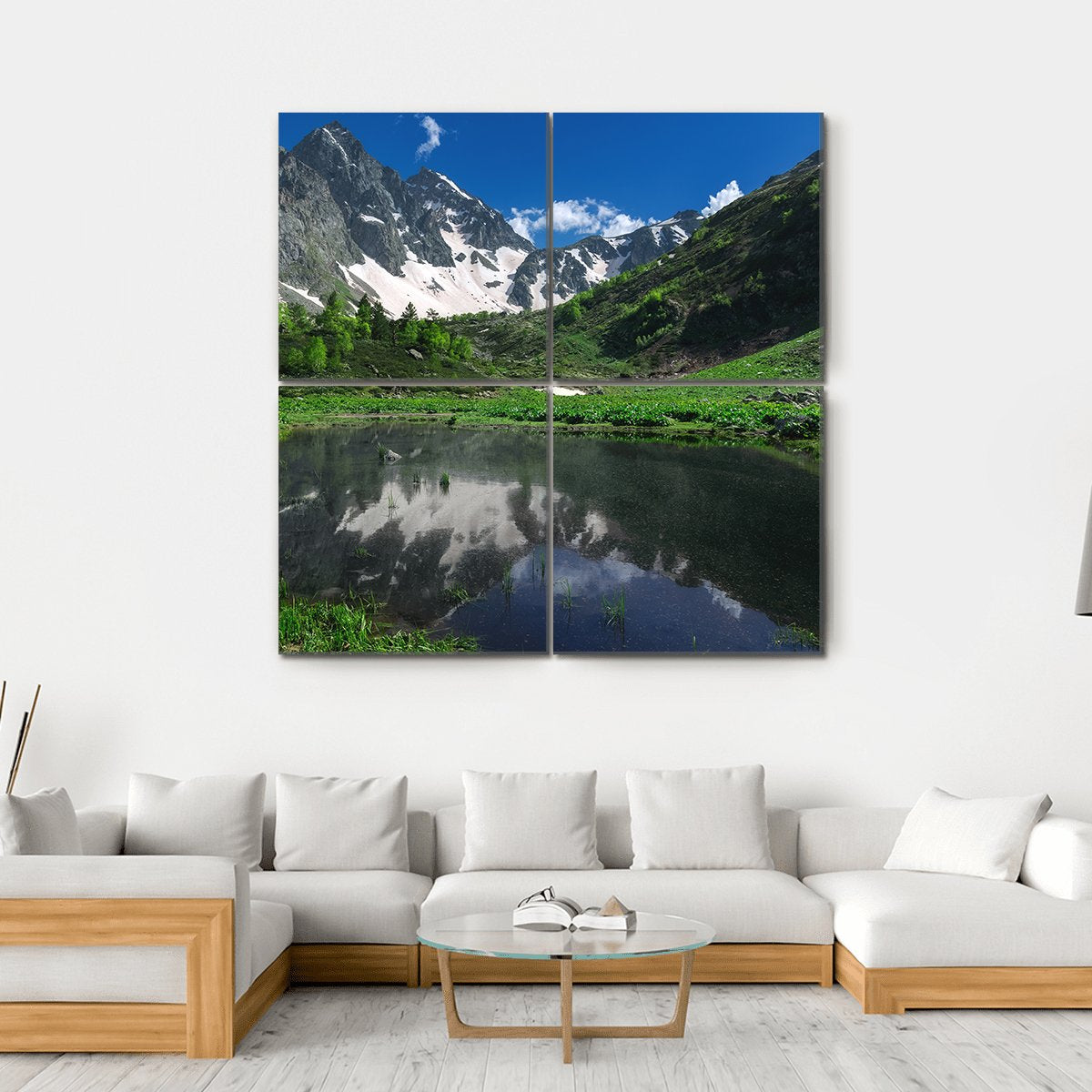 Reflection Of Snow Mountain Canvas Wall Art-4 Square-Gallery Wrap-17" x 17"-Tiaracle