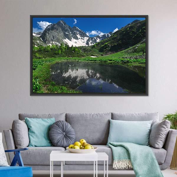Reflection Of Snow Mountain Canvas Wall Art-3 Horizontal-Gallery Wrap-25" x 16"-Tiaracle