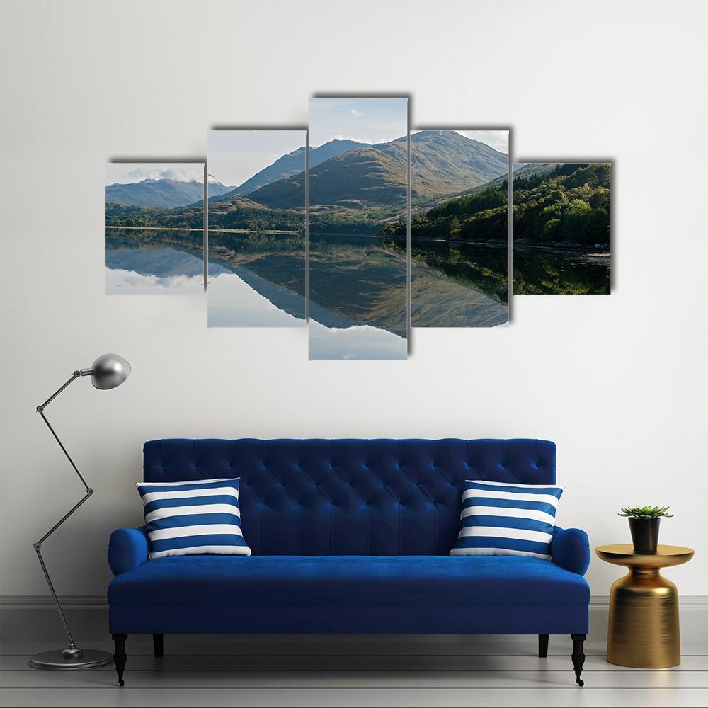 Reflections Of Mountains In Loch Creran Canvas Wall Art-5 Star-Gallery Wrap-62" x 32"-Tiaracle