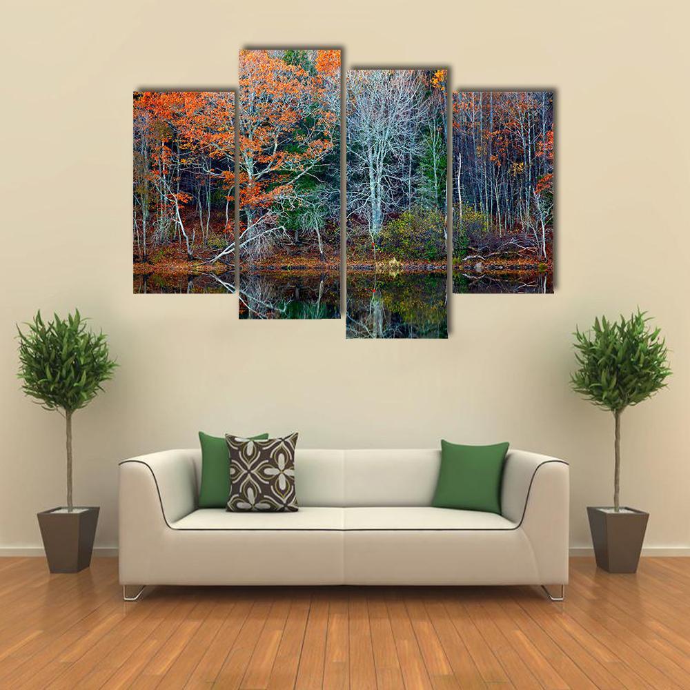 Reflections Of Trees In Water Canvas Wall Art-4 Pop-Gallery Wrap-50" x 32"-Tiaracle