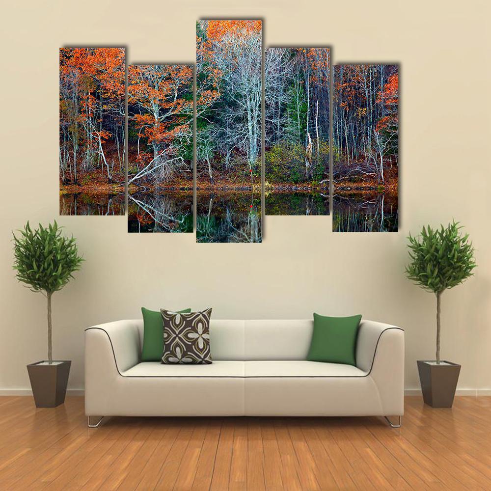 Reflections Of Trees In Water Canvas Wall Art-5 Pop-Gallery Wrap-47" x 32"-Tiaracle