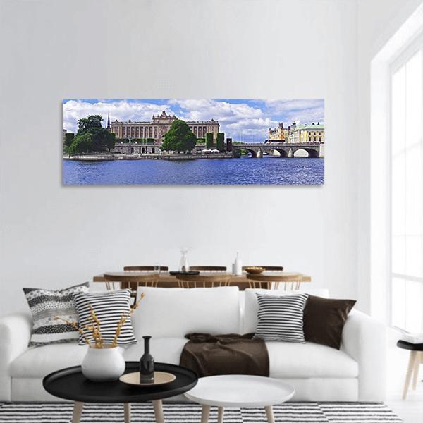 Reichstag Island In Stockholm Panoramic Canvas Wall Art-1 Piece-36" x 12"-Tiaracle