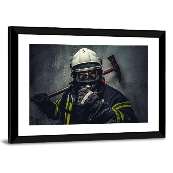 Rescue Firefighter In Safe Helmet Canvas Wall Art-3 Horizontal-Gallery Wrap-25" x 16"-Tiaracle