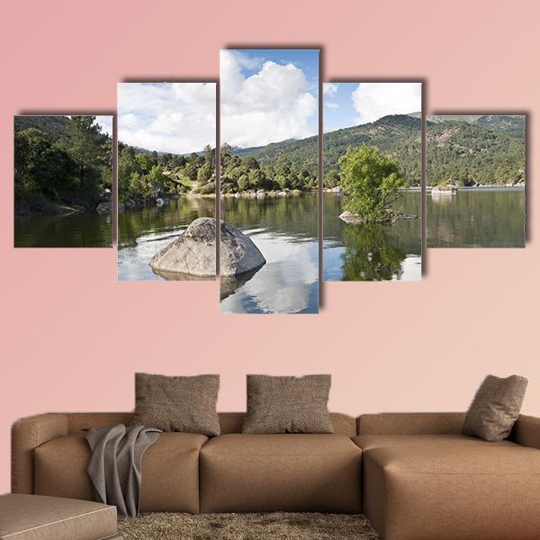 Reservoir Of El Burguillo In Avila Spain Canvas Wall Art-5 Star-Gallery Wrap-62" x 32"-Tiaracle