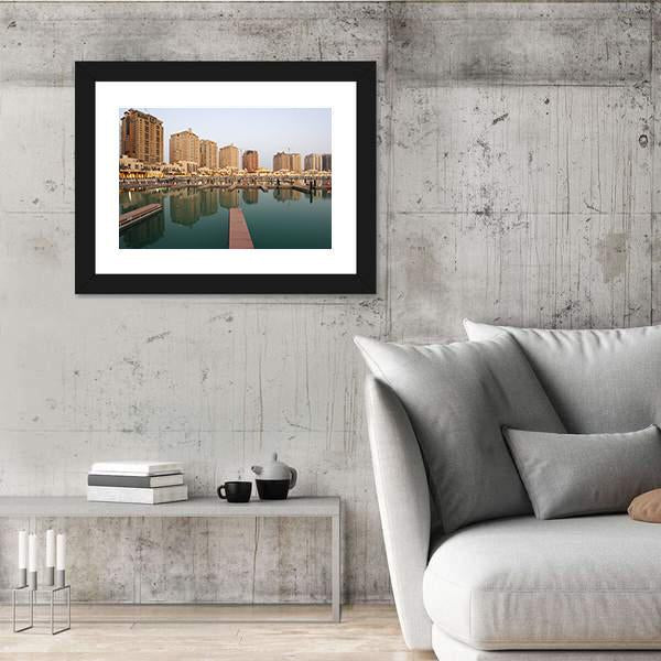 Residential Buildings And Empty Marina Canvas Wall Art-3 Horizontal-Gallery Wrap-25" x 16"-Tiaracle