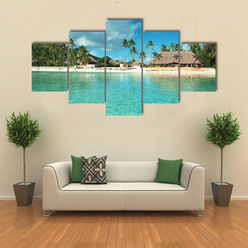 Resort In French Polynesia Canvas Wall Art-5 Star-Gallery Wrap-62" x 32"-Tiaracle