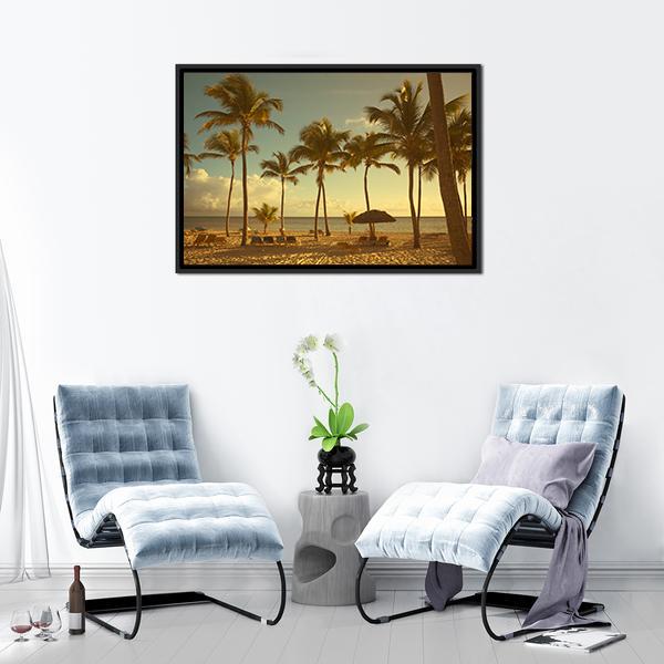 Retro Seaside View Canvas Wall Art-1 Piece-Floating Frame-24" x 16"-Tiaracle