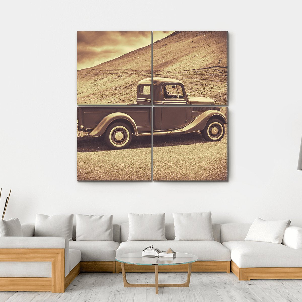 Retro Style Vintage Truck Canvas Wall Art-4 Square-Gallery Wrap-17" x 17"-Tiaracle