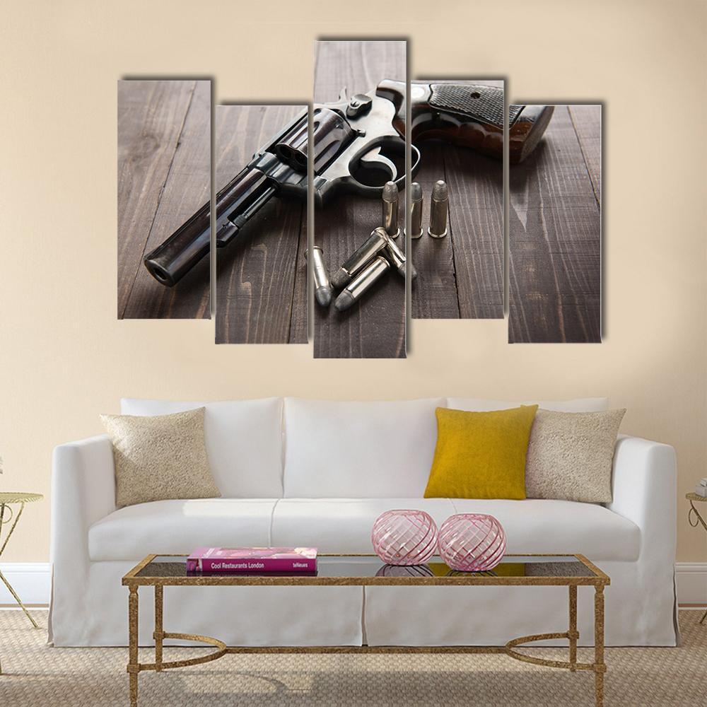 Revolver With Bullets Canvas Wall Art-5 Pop-Gallery Wrap-47" x 32"-Tiaracle