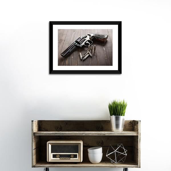 Revolver With Bullets Canvas Wall Art-3 Horizontal-Gallery Wrap-25" x 16"-Tiaracle