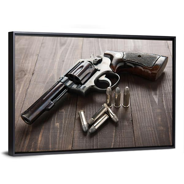 Revolver With Bullets Canvas Wall Art-3 Horizontal-Gallery Wrap-25" x 16"-Tiaracle
