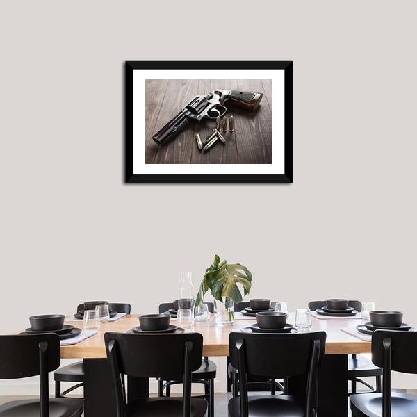 Revolver With Bullets Canvas Wall Art-1 Piece-Framed Print-20" x 16"-Tiaracle