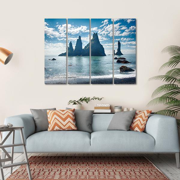 Reynisdrangar Rock Formations in Iceland Canvas Wall Art-4 Horizontal-Gallery Wrap-34" x 24"-Tiaracle