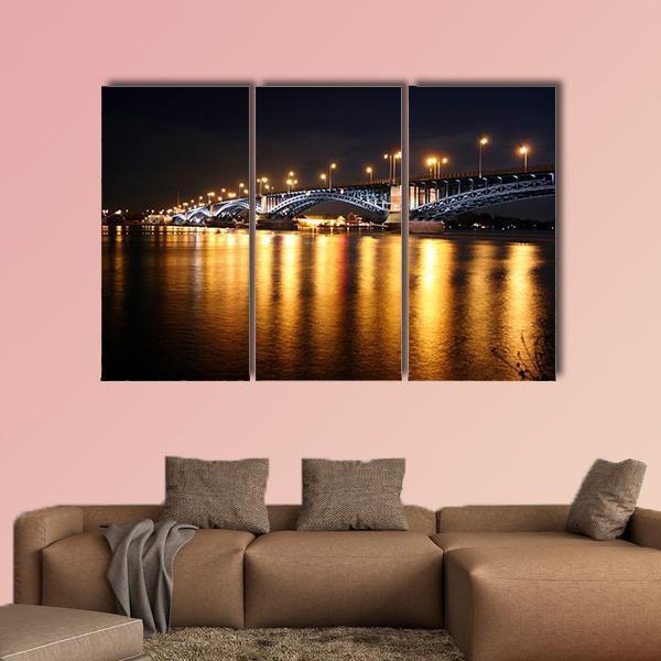Rhine Bridge At Night Canvas Wall Art-3 Horizontal-Gallery Wrap-25" x 16"-Tiaracle