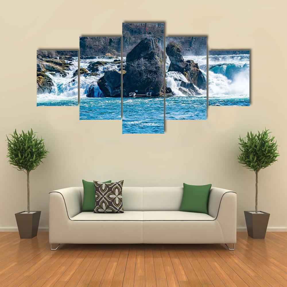 Rhine Falls In The Rhine River Canvas Wall Art-5 Star-Gallery Wrap-62" x 32"-Tiaracle