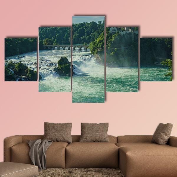 Rhine Falls With Laufen Castle In Zurich Canvas Wall Art-5 Star-Gallery Wrap-62" x 32"-Tiaracle