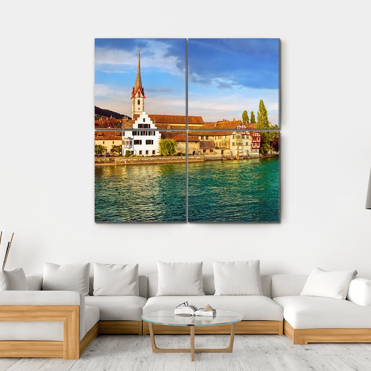 Rhine River Switzerland Canvas Wall Art-4 Square-Gallery Wrap-17" x 17"-Tiaracle