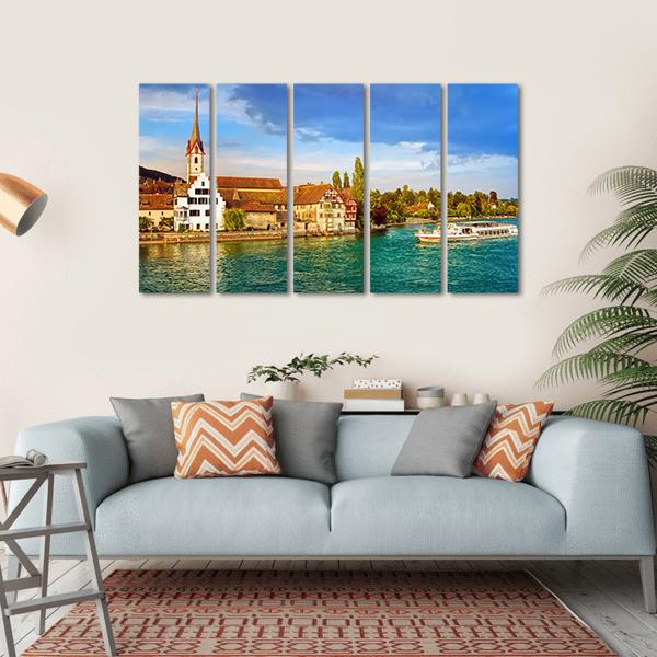 Rhine River Switzerland Canvas Wall Art-5 Horizontal-Gallery Wrap-22" x 12"-Tiaracle
