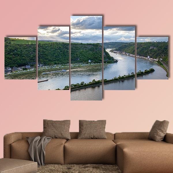 Rhine Valley Landscape Canvas Wall Art-5 Star-Gallery Wrap-62" x 32"-Tiaracle