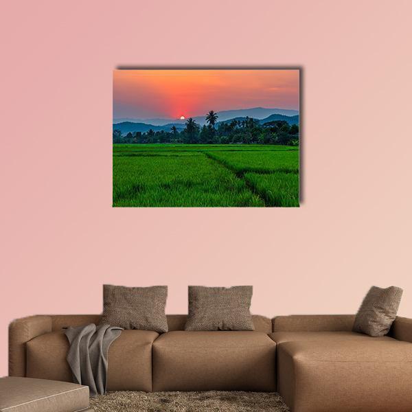 Rice Field Mae Kon At Sunset In Chiang Rai In Thailand Canvas Wall Art-1 Piece-Gallery Wrap-48" x 32"-Tiaracle