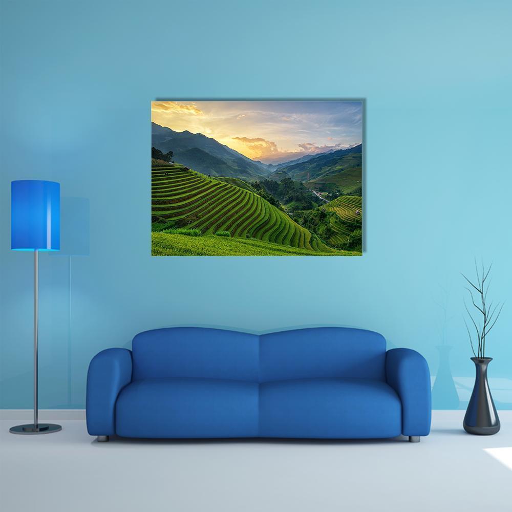 Rice Fields On Terrace In Rainy Season In Vietnam Canvas Wall Art-1 Piece-Gallery Wrap-48" x 32"-Tiaracle