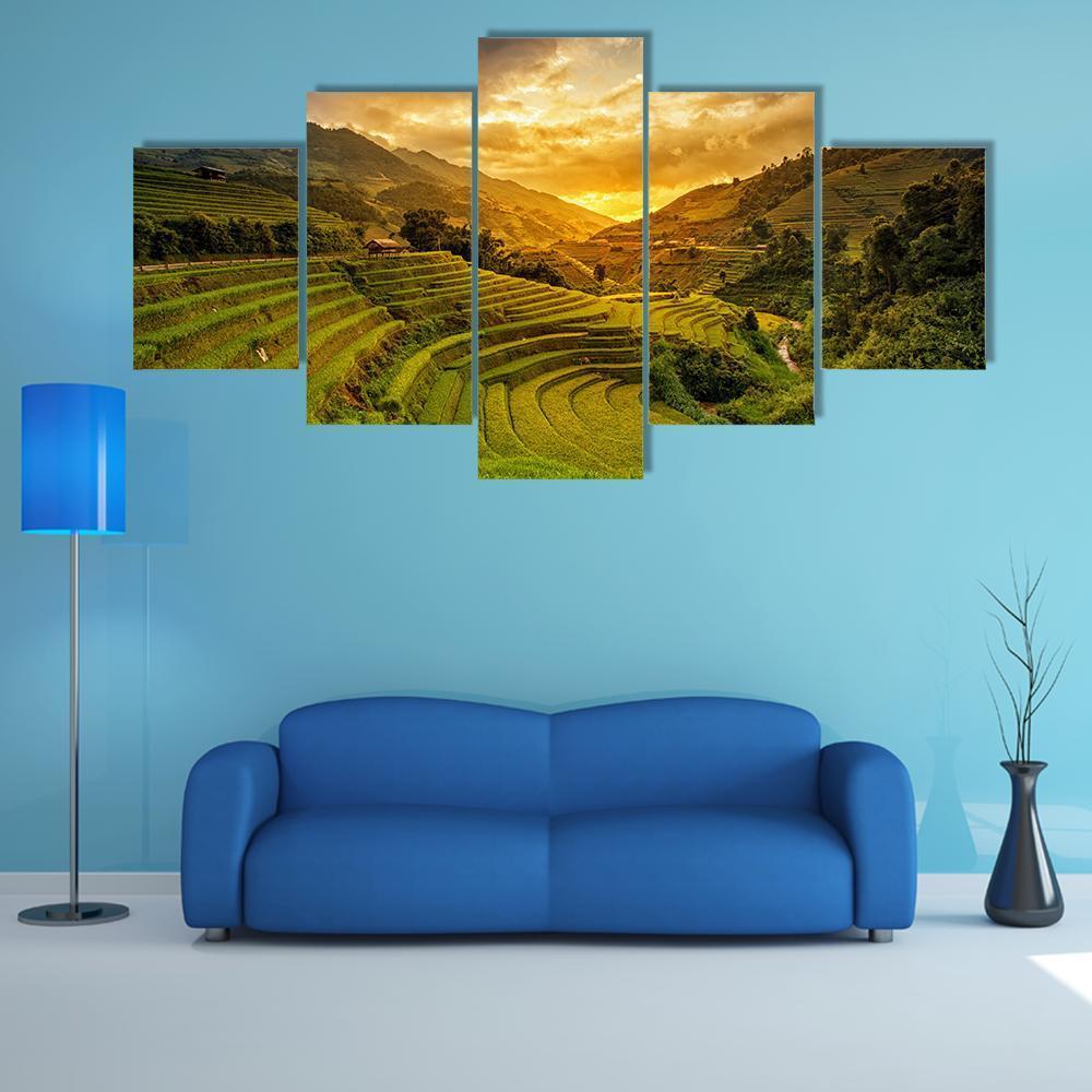 Rice Fields On Terrace Canvas Wall Art-5 Star-Gallery Wrap-62" x 32"-Tiaracle