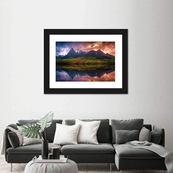Rice Fields On Terraced With Mount Fansipan Canvas Wall Art-3 Horizontal-Gallery Wrap-25" x 16"-Tiaracle